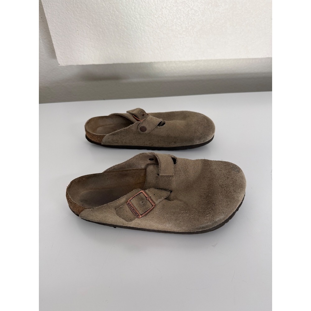 Birkenstock Boston Clogs Taupe Suede Leather Mules Shoes Size 41 - Picture 2 of 6